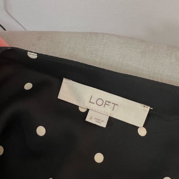Loft Black White Polka Dot Long Sleeve Mini Button Down Shirt Dress Size 2 - Picture 7 of 9
